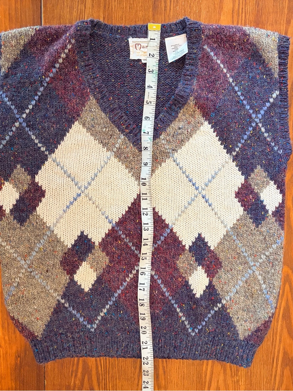 Vintage Argyle V-Neck Sweater Vest in Purple & Cream - Picture 7 of 7